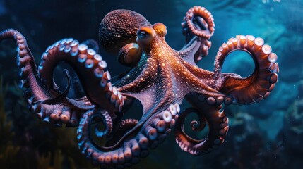 Develop a prompt highlighting the intelligence of the octopus as it engages with its oceanic environment