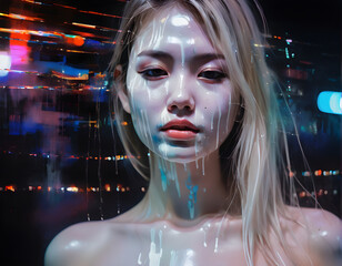 Abstract portrait of a Thai girl in Pattaya drenched in colors