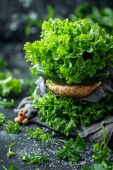 A bunch of lettuce is piled on top of a table, AI