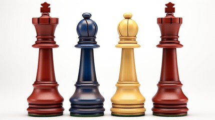 chess pieces on white background - obrazy, fototapety, plakaty