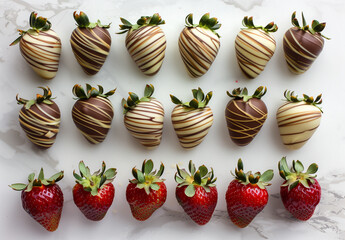 gourmet chocolate covered strawberries, layed out neatly