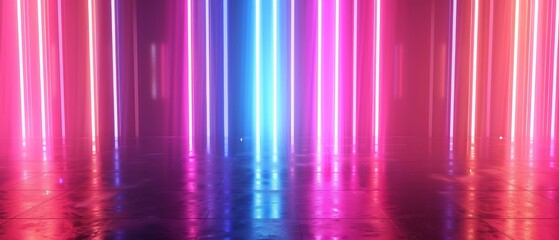 The background of neon lights is rendered in 3D.