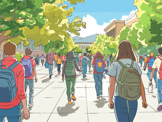 College Campus Life: Students Immersed in a Hub of Academic Pursuit and Social Connections
