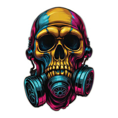 Detailed Illustration skull Head wearing a gas mask Sticker Art
