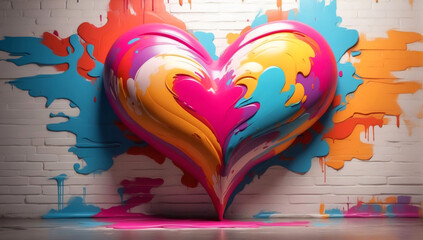 A huge colorful graffiti heart on a wall