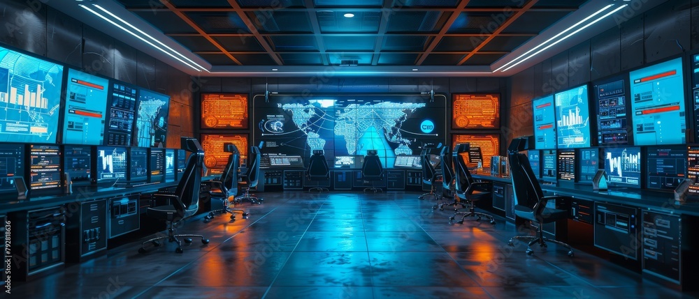 Poster this is a shot of the system control monitoring room. it is empty.