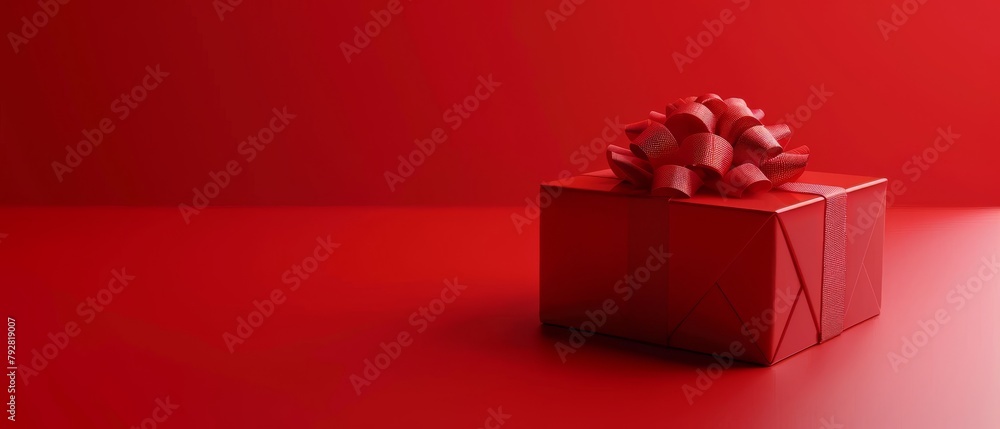 Canvas Prints 3D rendering of a red gift box on a red background. Christmas concept.