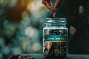 Coins clink into a jar marked "Emergency Fund" - a visual reminder of the importance of setting aside savings for unforeseen financial needs