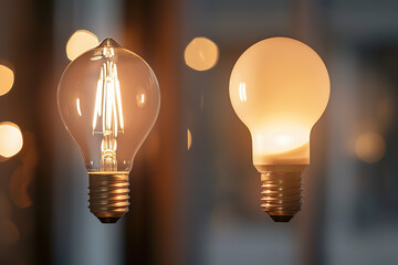 Energy-efficient bulbs stand next to traditional ones - their comparison a testament to the long-term savings achieved through energy conservation
