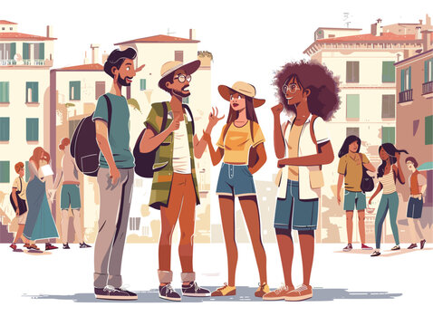 Vibrant Piazza Dialogue: Animated Gestures and Local Conversations on Current Events