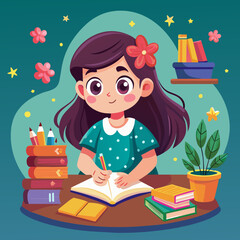 illustration-of-little-girl-studying