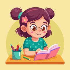 illustration-of-little-girl-studying