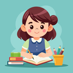 illustration-of-little-girl-studying