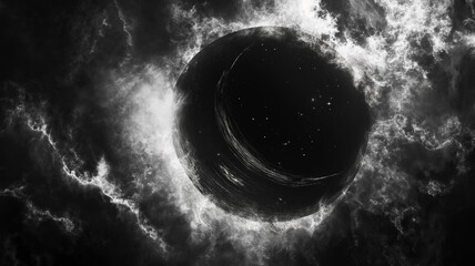 Black and white photography of the Supermassive Black Hole, dark. Science concept background
