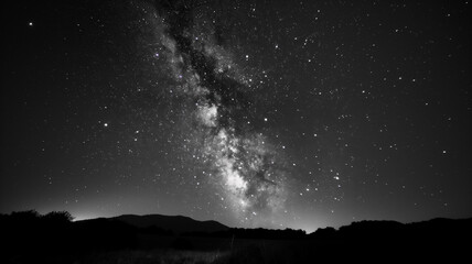 Black and white photography of the Milkway, dark. Science concept background - obrazy, fototapety, plakaty