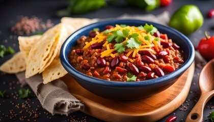 Traditional mexican dish chili con carne with minced meat and red beans.
 - obrazy, fototapety, plakaty