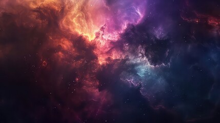 A stunning close-up of a distant nebula, with colorful clouds of gas and dust  by the light of newborn stars.