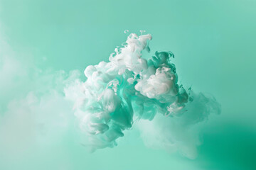 Create a visual of a soft, pastel mint blob gently spreading, its edges curling on a pristine background, symbolizing renewal and calm. Mystical Aqua Mist: Ethereal Cloud of Soft Teal Whispers