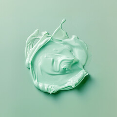 Soft Swirl Elegance: Creamy Texture in Gentle Curvature. Create a visual of a soft, pastel mint blob gently spreading, its edges curling on a pristine background