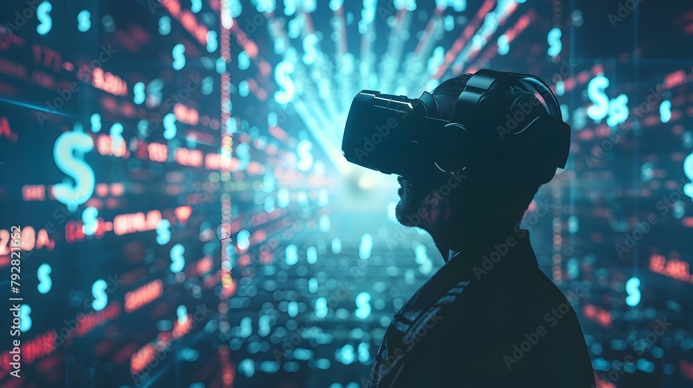 Poster virtual reality finance data visualization holographic 3d market analysis display dashboard interfac