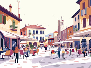 Obraz premium Vibrant Piazza Dialogue: Animated Gestures and Local Conversations on Current Events