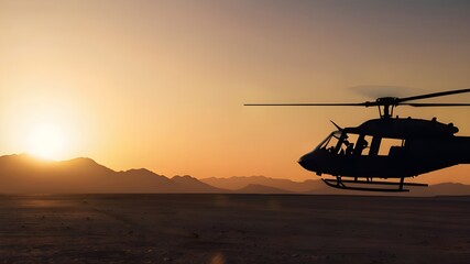 helicopter at sunset - obrazy, fototapety, plakaty