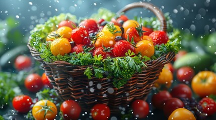 Obraz na płótnie Canvas Shopping basket with fresh food. Grocery supermarket, food and eats online buying and delivery concept