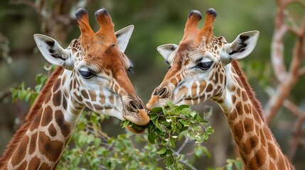 Giraffes Eating Leaves