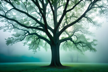Obraz premium Digital Art, with Generative AI artwork creating an Abstract Art of Green Lush Forest with beautiful background, very perfect for wallpaper.