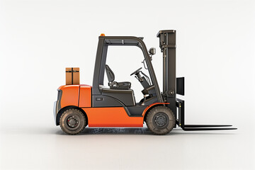 Fototapeta na wymiar forklift in a professional setting, set against a white background to emphasize its versatility and importance in logistics and warehouse operations.