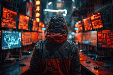 Obraz premium A digital heist thriller scene, with virtual thieves attempting to infiltrate a next-gen encrypted database