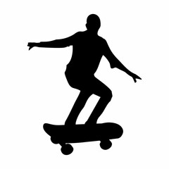 black illustration silhouette of a person playing skateboarding