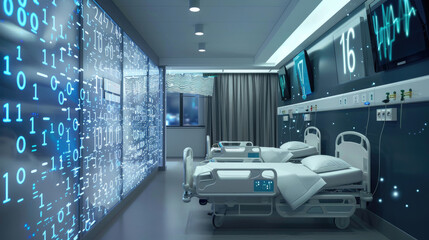 High-Tech Hospital Room with Futuristic Digital Interface