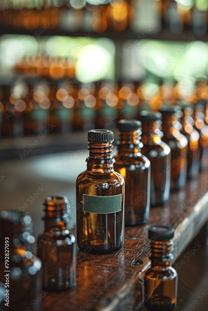 Aufkleber a row of bottles with labels on them are lined up, ai