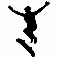 black illustration silhouette of a person playing skateboarding
