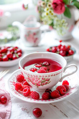 berry tea in a cup. Selective focus.