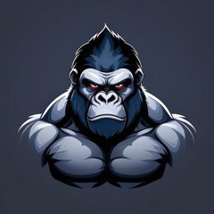 Esport Logo with King Kong as Mascot, Dominant Pose, Fiery Eyes, and Frightening Teeth, Symbol of Bravery