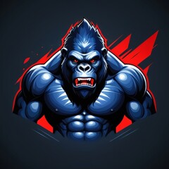King Kong Esport Mascot Design with Raised Hands and Frightening Red Eyes, Portraying a Threat
