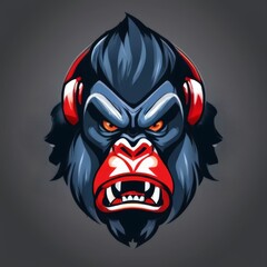 Angry Expression King Kong Mascot Logo with Bared Teeth and Fierce Eyes for Esport Team Logos