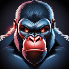 King Kong Mascot Design with Threatening Posture, Glowing Red Eyes, Suitable for Representing Esport Teams