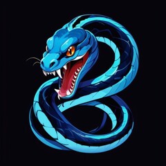 Venomous Blue Snake Logo Design with Red Eyes and Ready to Strike Posture, Representing Esport Team's Resilience