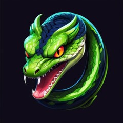 Green Snake Mascot Logo Design with Glowing Red Eyes and Poisonous Tail, Symbolizing Speed and Precision for Esports