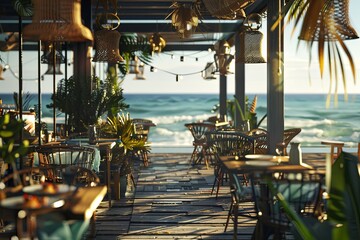 Dine by the water at a beachside restaurant with tables overlooking the ocean