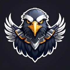 Esport Logo Design with an Eagle Mascot, Wings Spread and Frightening Red Eyes, Displaying Dominance
