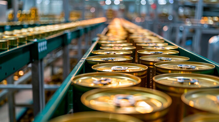 canned food in the factory industry. Selective focus. - obrazy, fototapety, plakaty