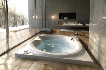 Experience Ultimate Relaxation in a Modern and Convenient Nice Bathroom with a Big Bathtub - Ideal for Indoor Wellness and Comfort in a Loft Apartment Setting