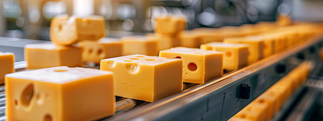 cheese in the factory industry. Selective focus. - obrazy, fototapety, plakaty