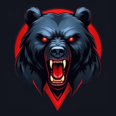 Logo Mascot of a Bear with Dark Gray Fur and Intense Red Eyes, Depicting Strength and Resilience for Esports
