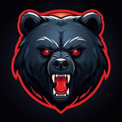 Black Bear Mascot Design with Glowing Red Eyes and Wide Open Claws, Appearing Threatening for Esport Teams