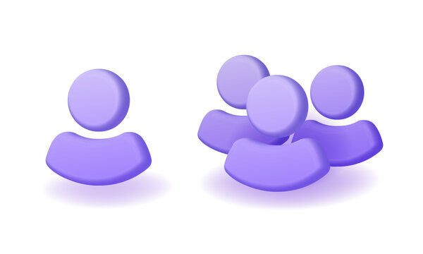 People 3d icon vector set, person group graphic cut out isolated illustration, purple use member man silhouette modern design, team crowd symbol, customer himan sign image clip art